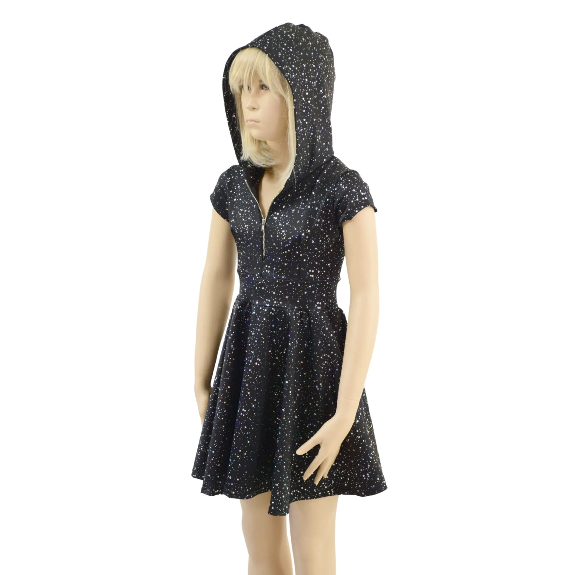 Girls Star Noir Skater Dress with Hood and Zipper