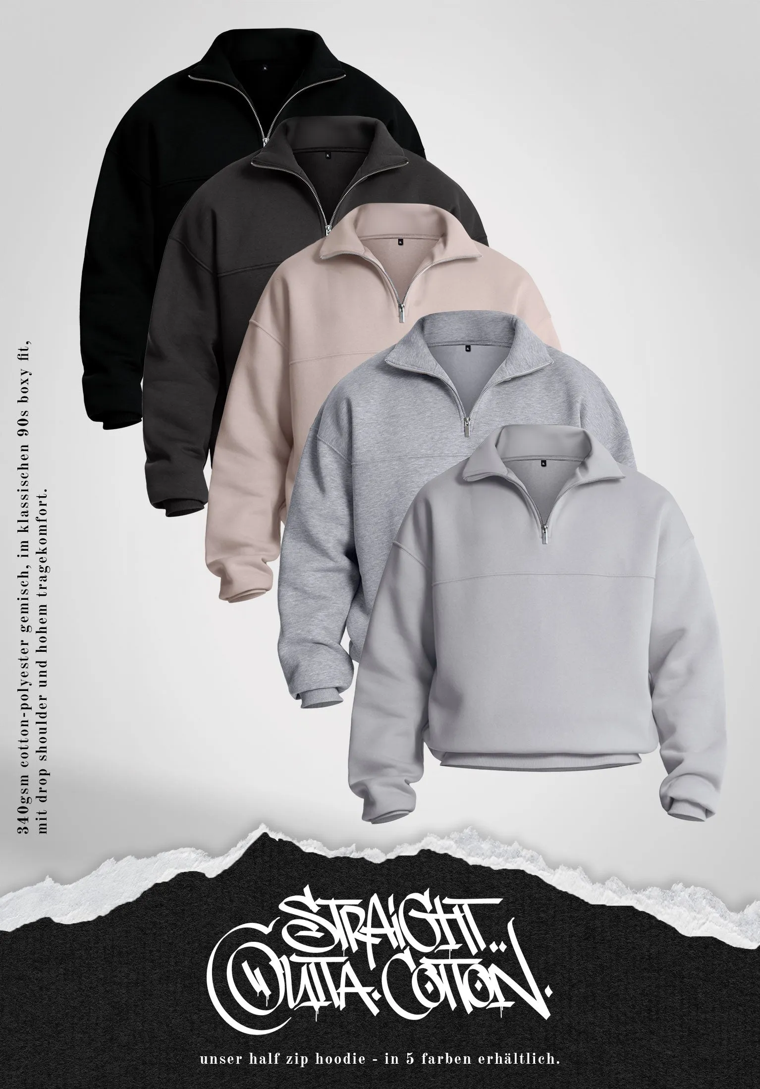 Half Zip Hoodie - Slate Grey