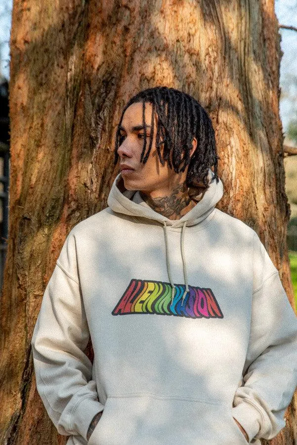 Hoodie In Sand With Trippy Alien Invasion Print