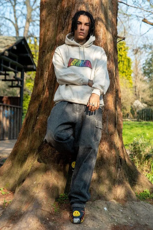 Hoodie In Sand With Trippy Alien Invasion Print