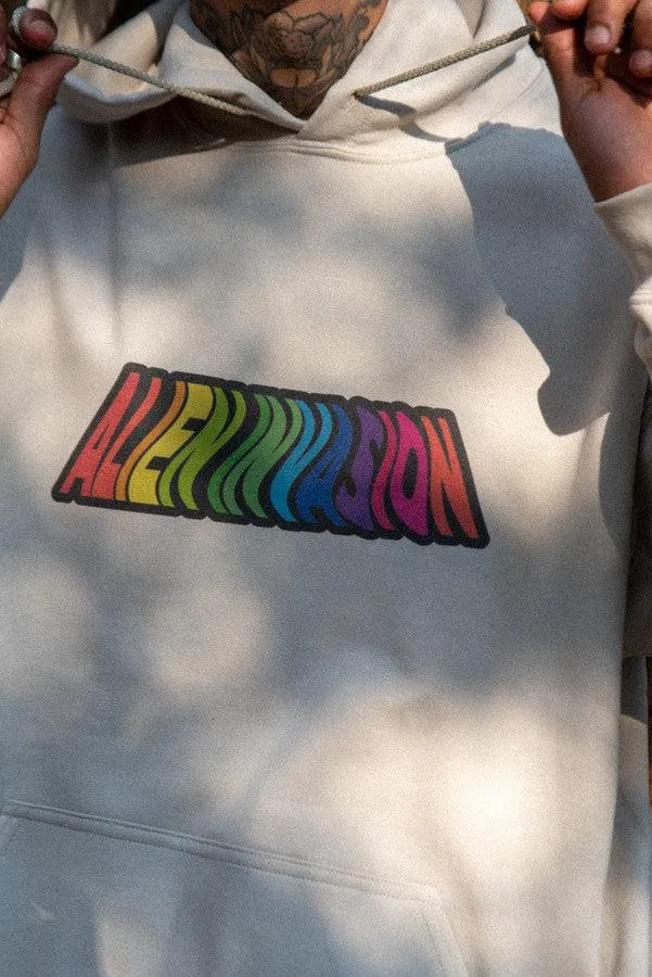 Hoodie In Sand With Trippy Alien Invasion Print