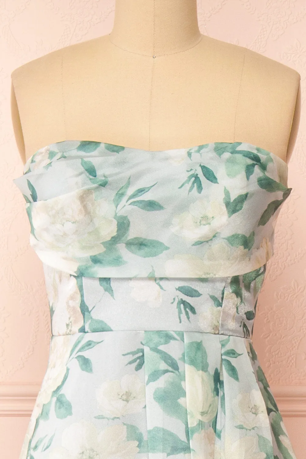 Janine | Light Blue Strapless Floral Maxi Dress