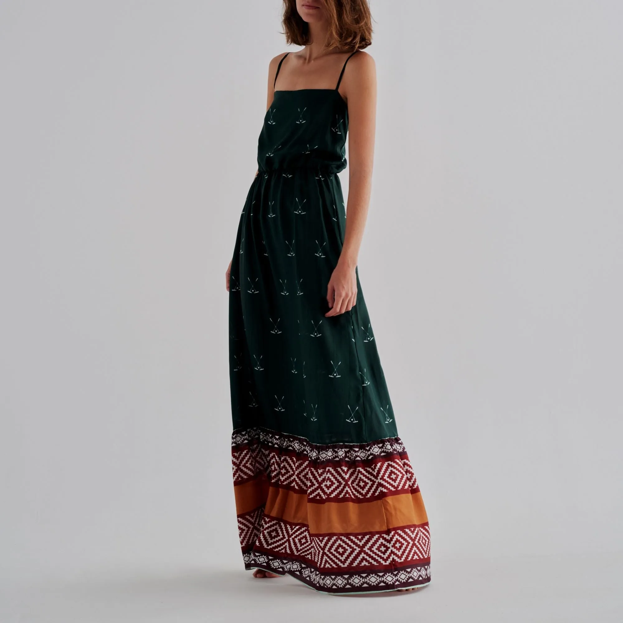 La Polera Silk Maxi Dress / Green Mallets