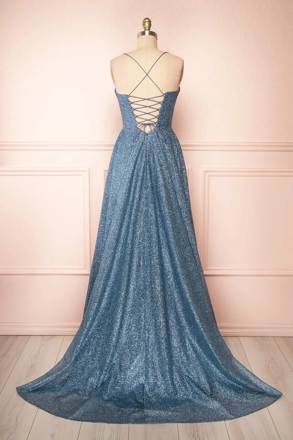 Lexy Blue Grey | Sparkly Cowl Neck Maxi Dress