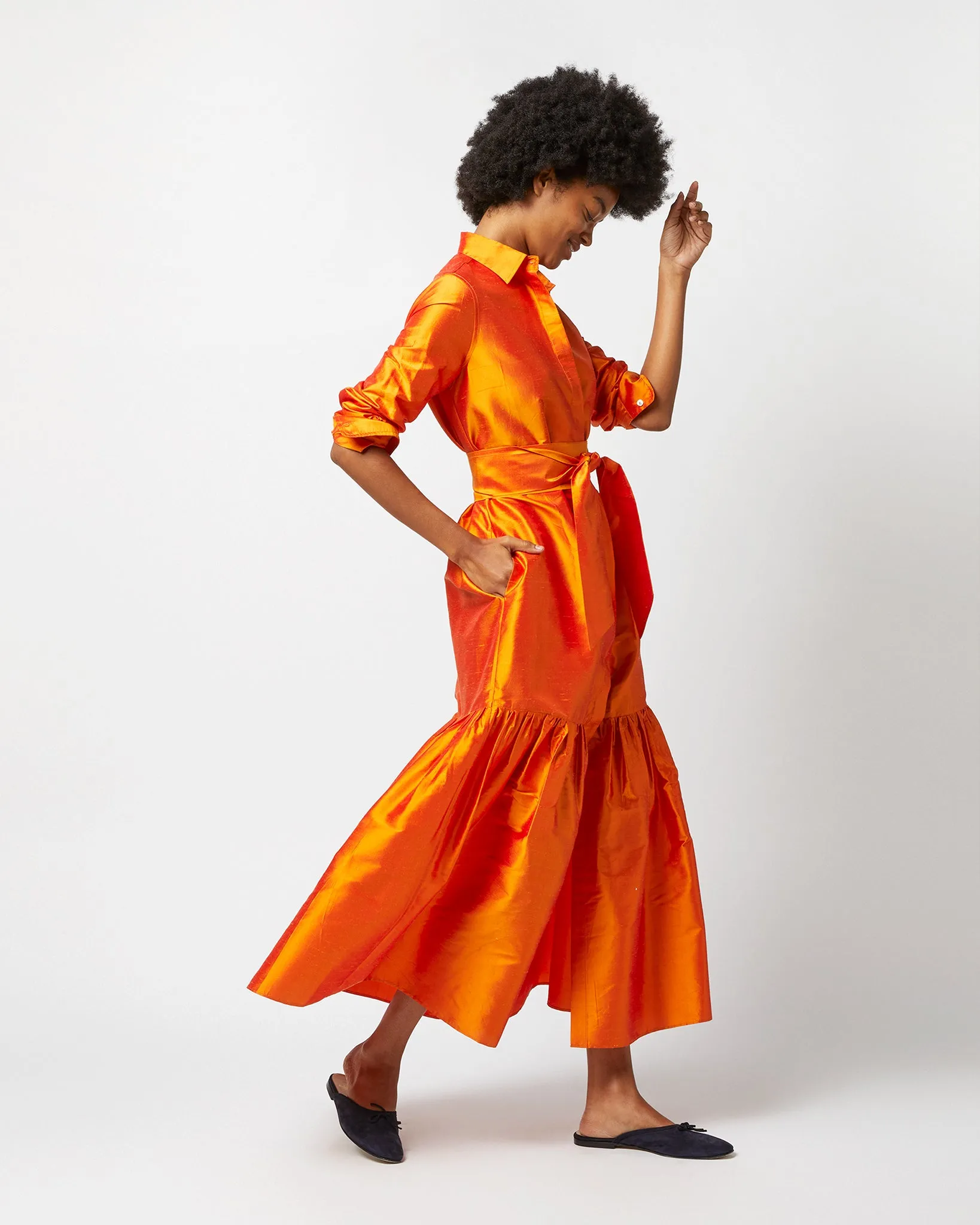 Manon Dress in Tangerine Silk Shantung