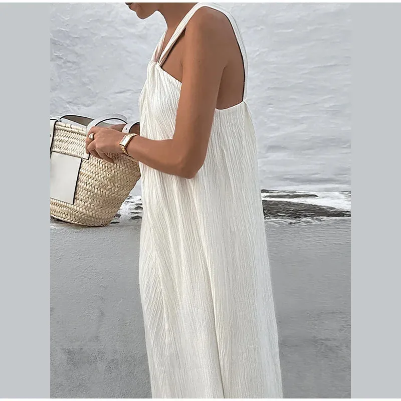 Off Shoulder Halter Pleated Maxi Dress