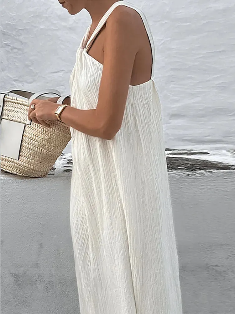 Off Shoulder Halter Pleated Maxi Dress